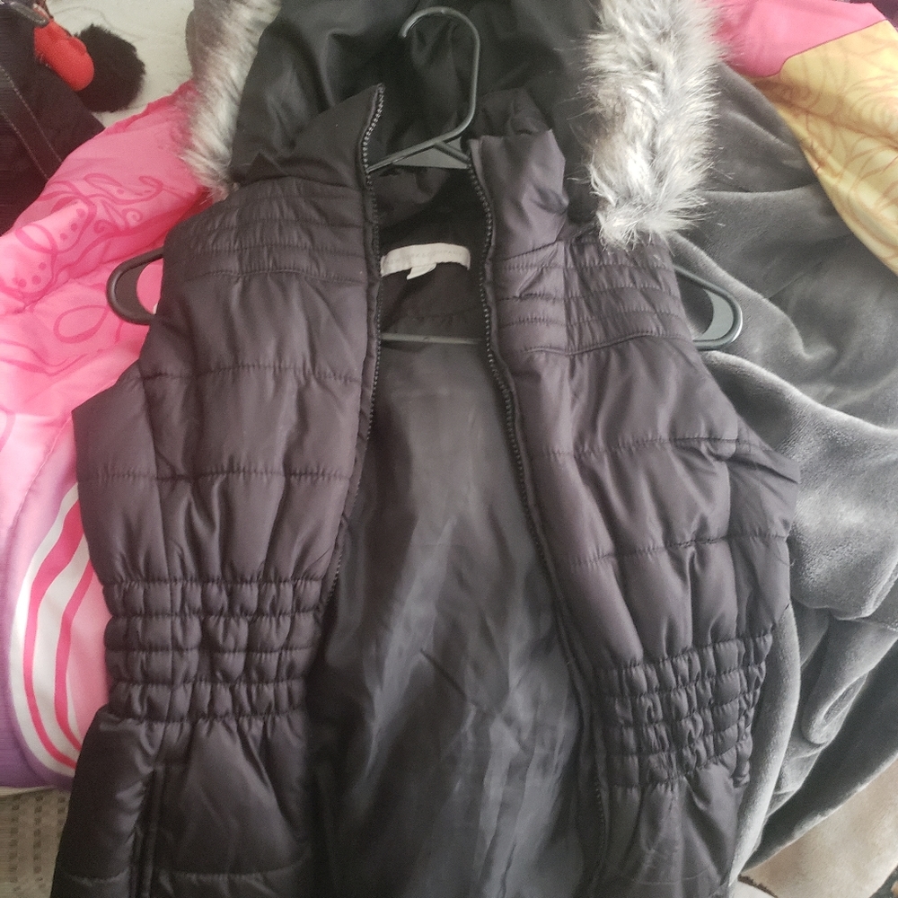 Black fur lined hooded vest